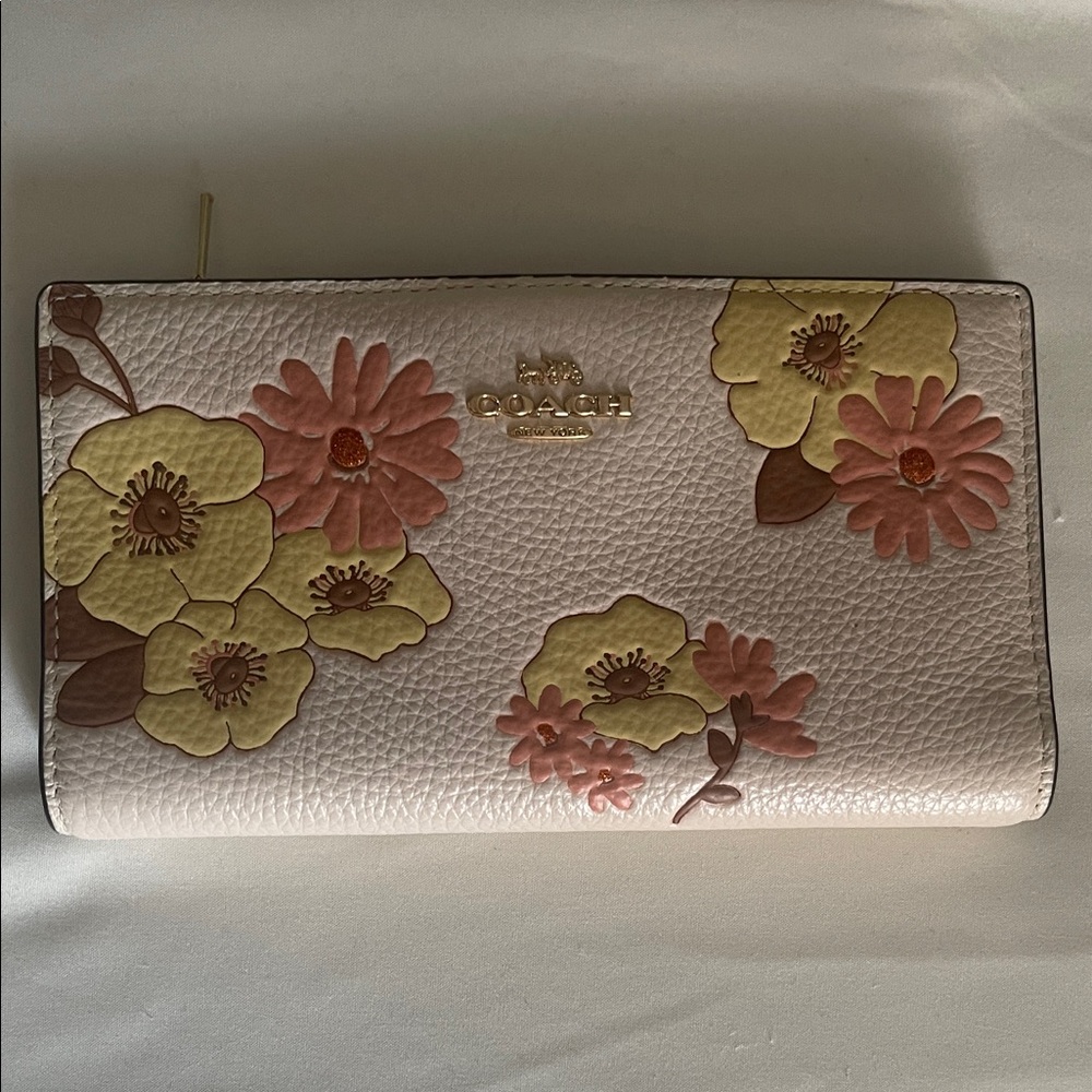 Coach Floral Embossed Wallet - Cream and Yellow